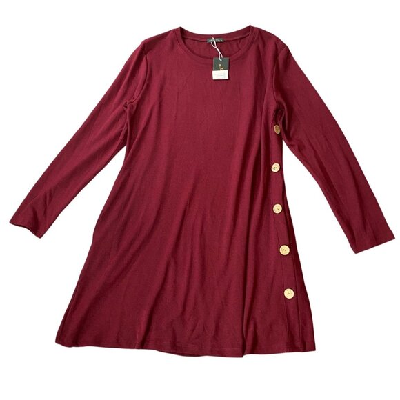 Qeefan Womens Burgundy Long Sleeve Button Side Dress XL - Picture 1 of 12